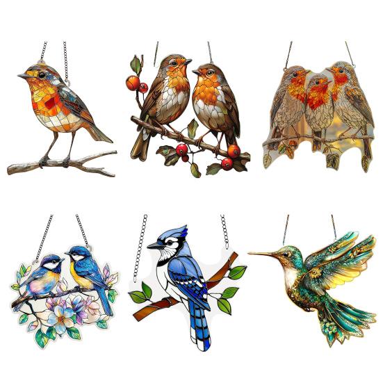 Colorful Bird Acrylic Hanging Decoration Indoor Outdoor Garden Yard Window Wall Hanging Stained Glass Effect Bird Ornament Suncatcher Sign
