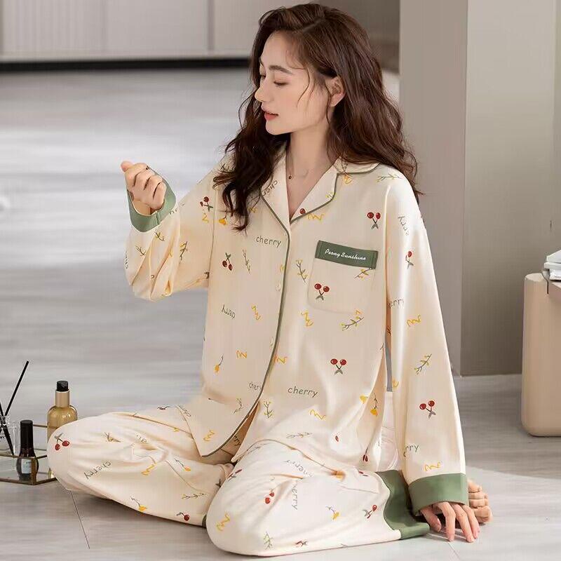 Women's Cotton Pajamas: Loose Fit Long Sleeve, Spring/Autumn Thin Style, Wear Indoors or Out