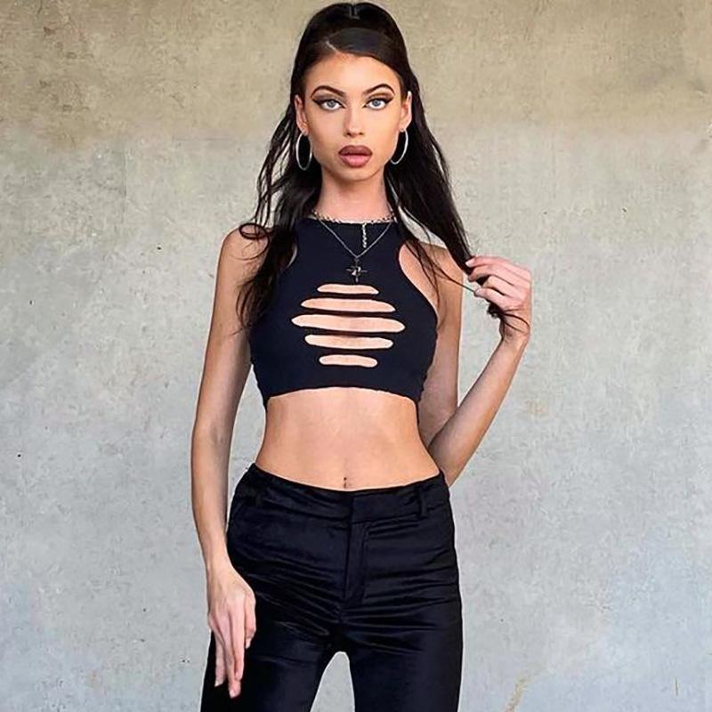 Off Shoulder Hollow Out Clubwear Tank Vest Crop Tops 2022 Sexy Summer Solid Color Bodycon Party Tank Streewear Bustier