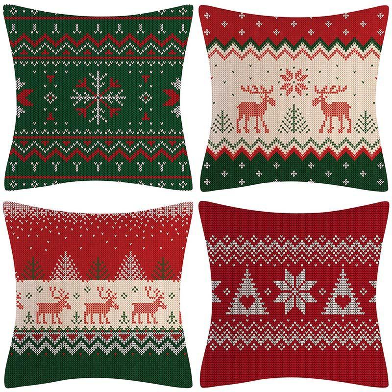 Festive Christmas Pillow Cover Set 45x45cm Short Plush Decorative Cushion Covers Sofa Bed Living Room Holiday Party