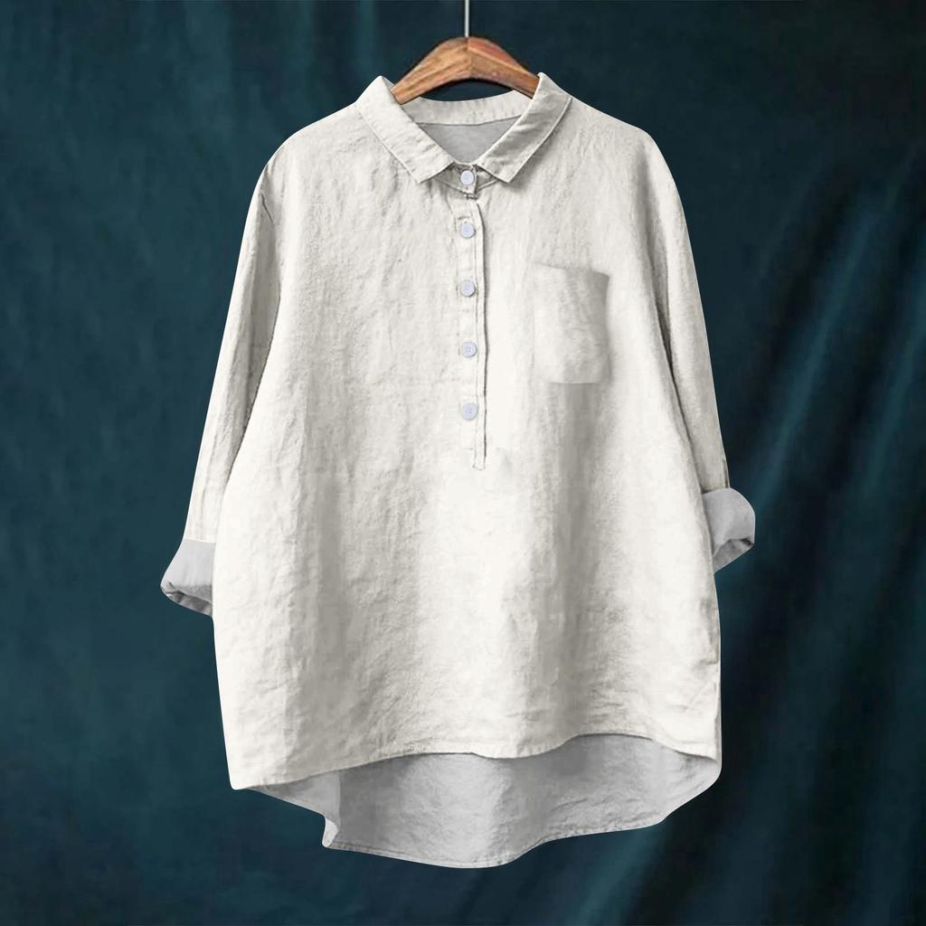 Женская рубашка-блузка с длинными рукавами и пуговицами, однотонный повседневный подол, нестандартный воротник рубашки