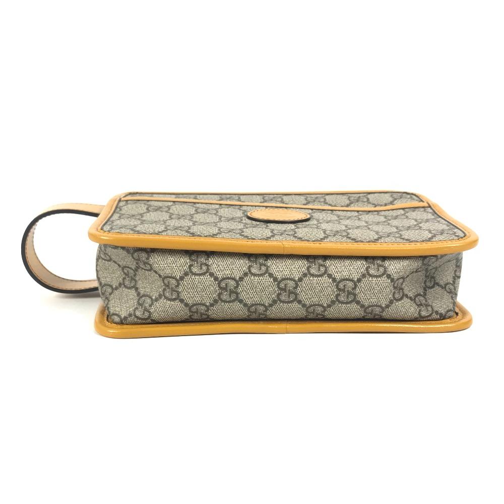 GUCCI 625764 GG Supreme GG logo Clutch bag pouch with handle Beige/Yellow Unused