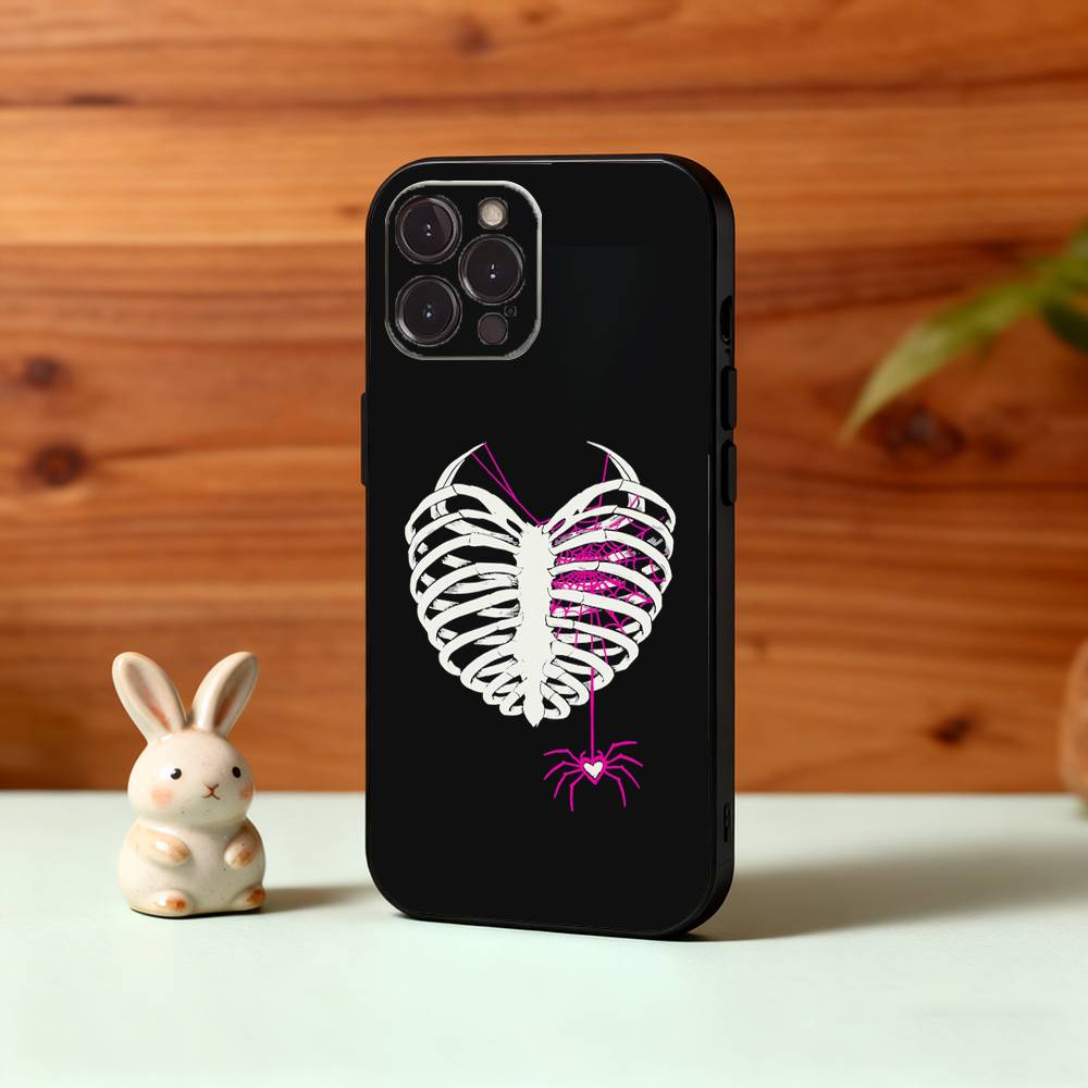 Крутой чехол для телефона с рисунком S-Паутина H-Сердце для iPhone17,16,15,14,13,12Plus,Pro Max,XS,5G Мягкий силикон Черный чехол