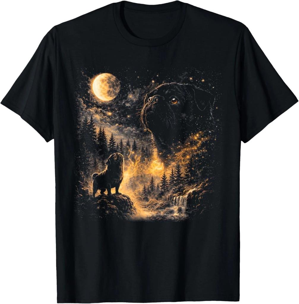 Black Pug Howling to The Moon 90s Retro Animal Dog Mom Pet T- Shirt