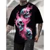 Men's 3D Skull Flame Pattern T-Shirt Breathable Short Sleeve Top Casual Outdoor Clothing Personalized Street Style Daily Wear