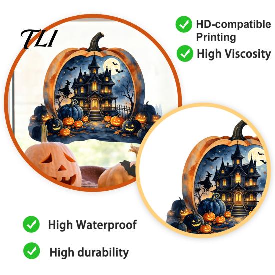 Outdoor Balcony Window Stickers Halloween Pumpkin Haunted House Static Stickers, Waterproof PVC Castle Clings Decals, Removable for Home Glass