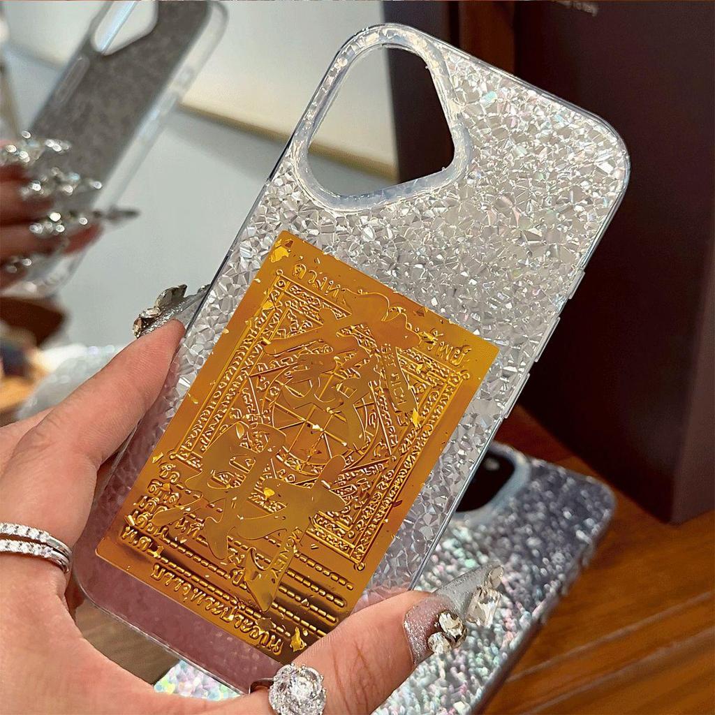 Phone Case for iphone Air 16 Plus 13 XS Max 11 12 XR 17 Pro 18 Pro Max 15 14 Golden Wealth - attracting Card Silver Cracked Texture Shockproof Cover
