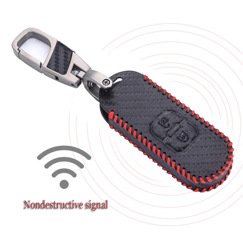 Hand Sewing Carbon Fiber Style Leather Car Key Case Covers for Mazda 2/3/5/6/8 MX/MX5 CX-3/-5/-7/-9Remote Keychain Bag Accessory