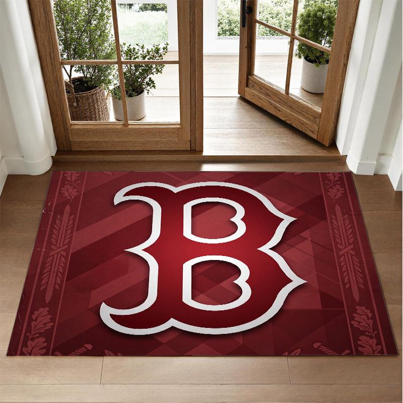 Boston Red Sox Design Crystal Velvet Rug Soft Decorative Mat for Bedroom Entrance