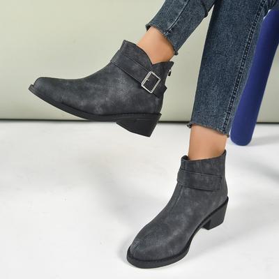 Женские короткие ботинки европейского и американского образца с плоской подошвой 2024 года, новые, мягкие, кожаные, простые, с толстым каблуком, с пряжкой на ремне, удобные женские ботинки