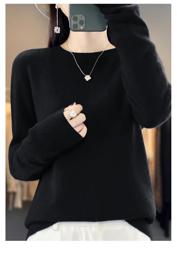 Women's Seamless Wool Cashmere Pullover Sweater - Round Neck, Loose Fit, Popular Seller for Spring, Autumn, & Winter.