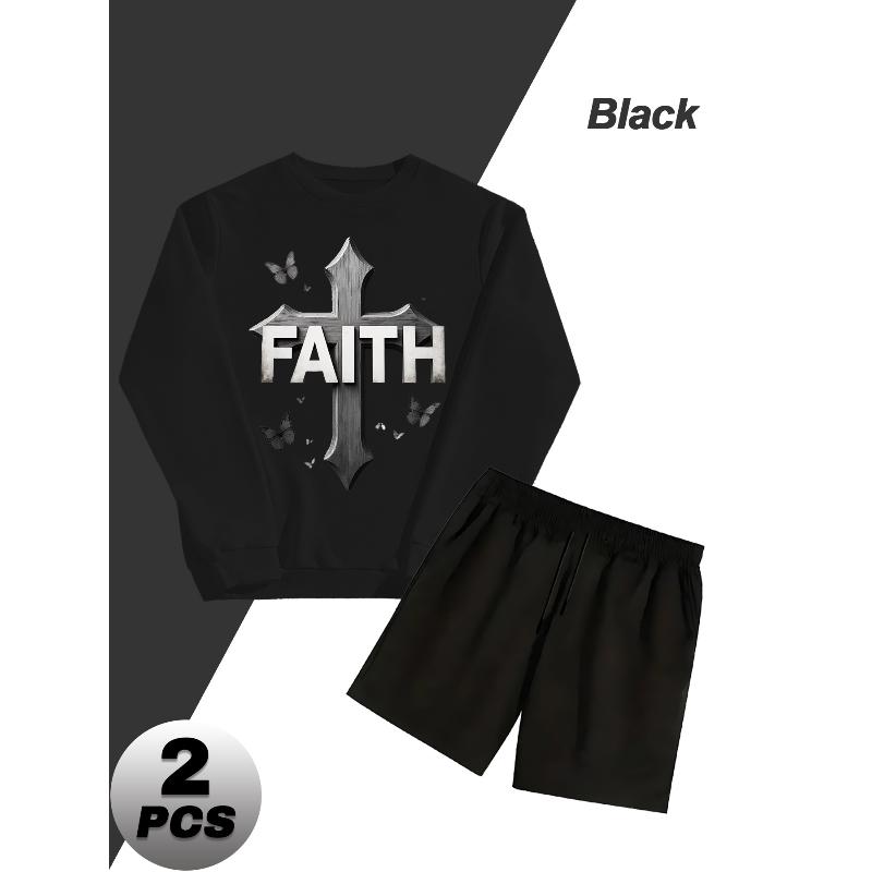 Crew Neck Sweatshirt and Shorts Men's Polyester 2 Piece Set Athletic Outdoor Wear