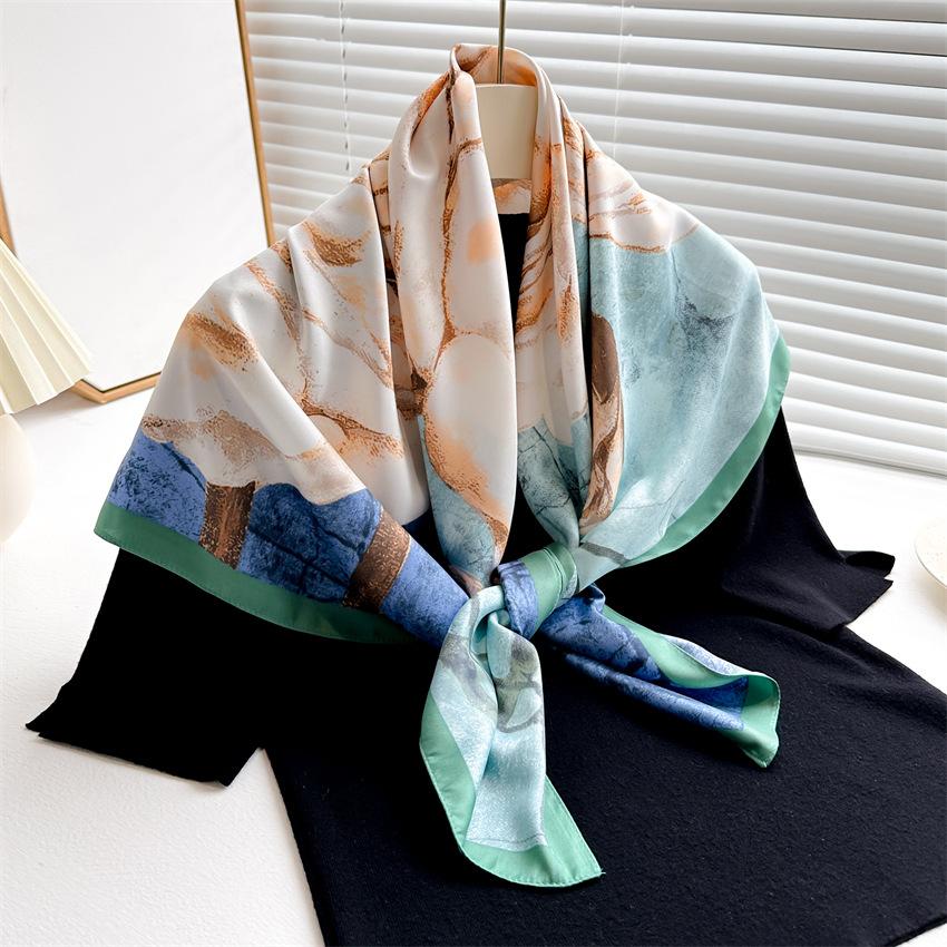 New 90*90cm Fashion Square Scarf Women Shawl Print Silk Satin Hijab Female Bandana Luxury Brand Ladie Bandanna Foulard Muffler