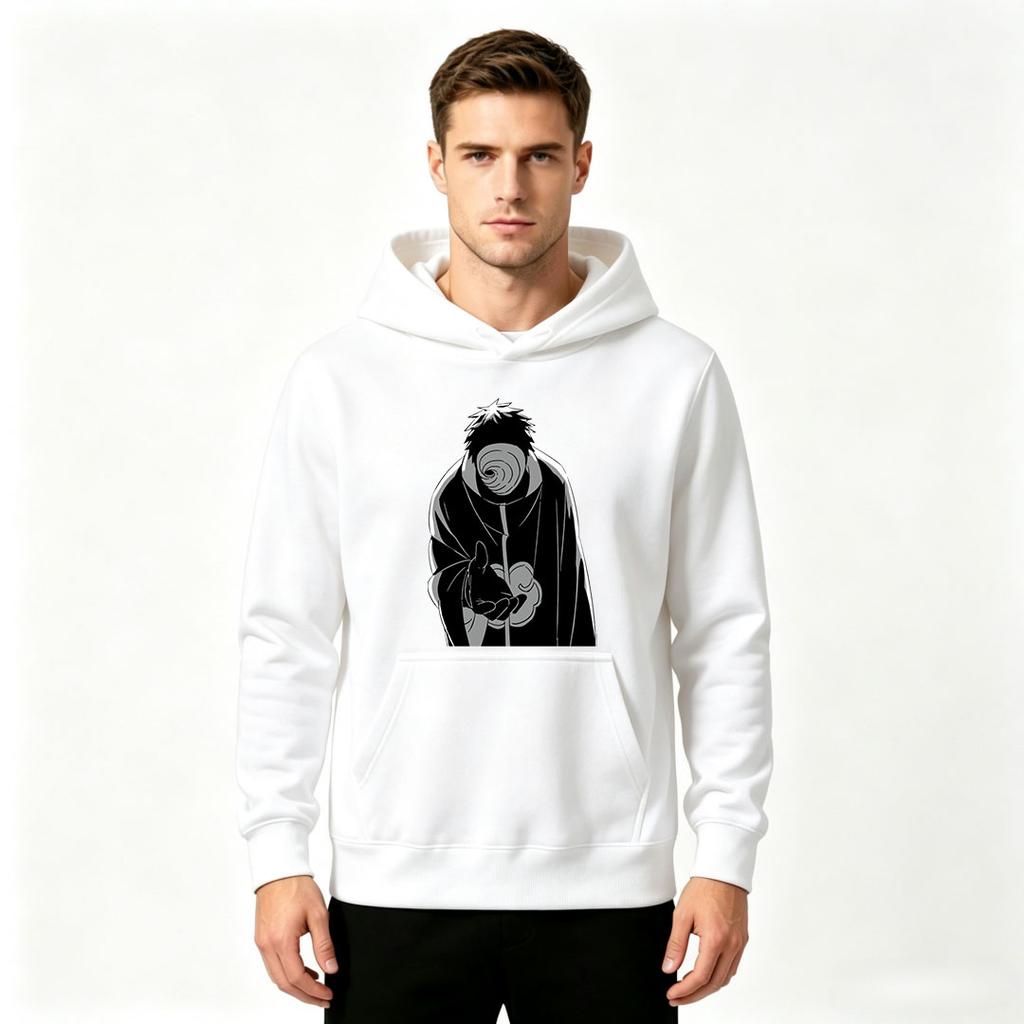 Men Printed Pullover Hoodie, Anime Spiral Mask Character Print Casual Long Sleeve Hooded Sweatshirt for Daily Wear
