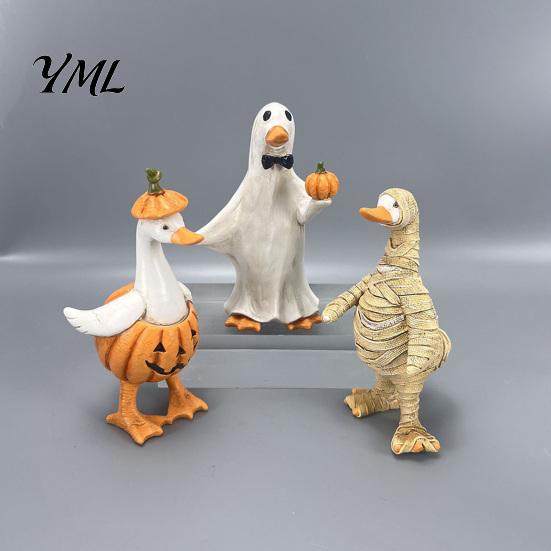 Funny Holiday Crafts Halloween Figurines Table Decor, Cute Ghost Duck Ornament, Resin Statue Festive Window Displays Figurine for Centerpiece