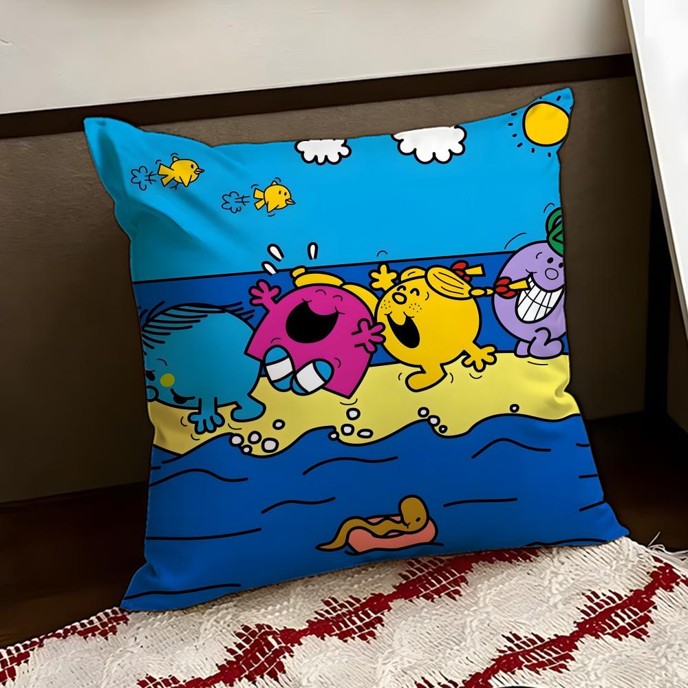 Mr Men and LLittle Miss Cushion Cover Reversible Soft Durable Pillow Cover Home Car MultiScene Use for Daily Comfort
