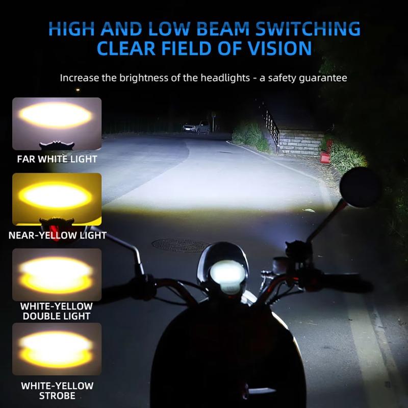 Motorcycle Headlight LED Spot Light Owl Shape 4 Light Modes 12V-80V Dual Color White Yellow Strobe Fog Light Motorbike Lamp