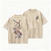 2026 Vintage Washed Beige Abstract Heart Totem Graphic T Shirt Retro Art Line Printed Oversized Casual Short Sleeve Tee