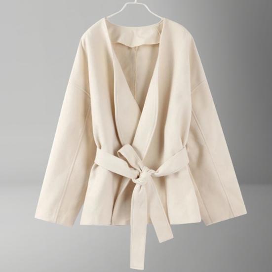 Женское шерстяное пальто Толстое Свободное Короткое Тренч с Поясом Пальто Пикот Куртка Зимнее Теплое Пальто