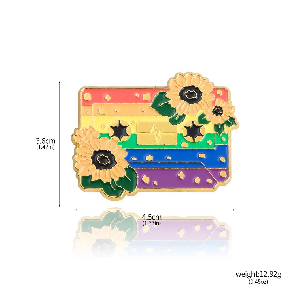 Fashion Flower Cassette Radio Tapes Enamel Brooch Retro Pride Badge Pin Women Men Hats Bags Lapel Decoration Gift Accessories