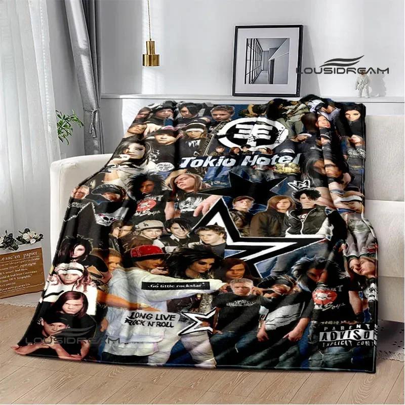 Плед с принтом рок-группы Tokio Hotel Плед для пикника Фланец Теплый плед Домашние и дорожные пледы Постельные принадлежности Подарок на день рождения