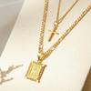 Gold Layered Initial Cross Necklace, 14K Gold Plated Layering Square Letter Pendant Figaro Chain Cross Choker From A-Z Capital Jewelry for Women Girls