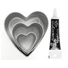 3 Mini Stainless Steel Heart Cookie Cutters + Black Icing Pen