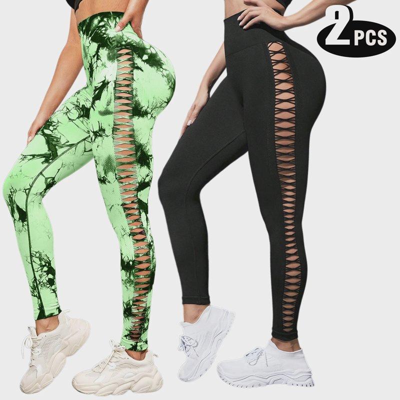2 Pack Women's High Waisted Sexy Butt Lifting Seamless Solid Color Yoga Leggings Elastic And Breathable Fitness Sports Pants