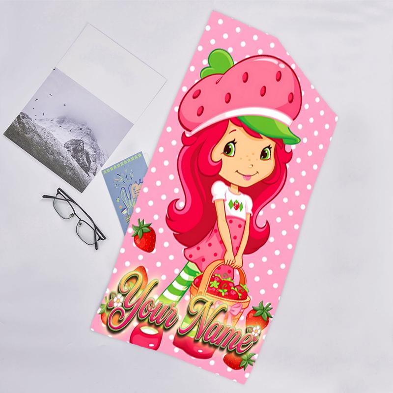 1pc Princess Strawberry Beach Towel with Custom Name, Beach and Seaside Swimming Pool Equipment, Fashion Pattern, Rectangular, Travel Essential