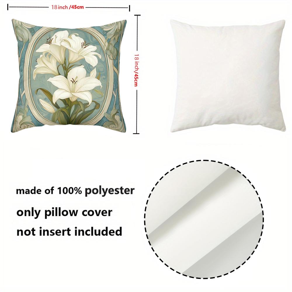 1 Pieces Floral Patterned Throw Pillow With White Lilies Polyester Pillowcase, Sofa Decorative Cushion Cov Headboard Pillow