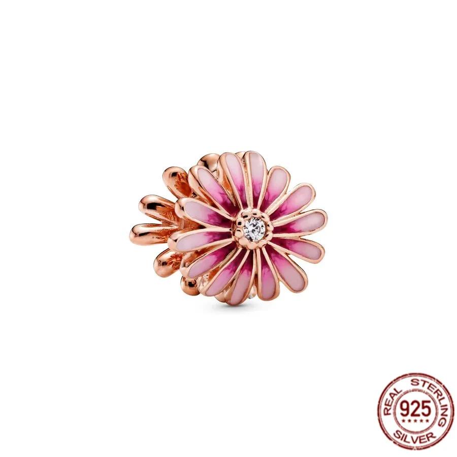 Charms Heart Beads Pink Dangle Charm Flower Pendant Diy Jewelry Fit Original Copper Bracelet Necklace Clip