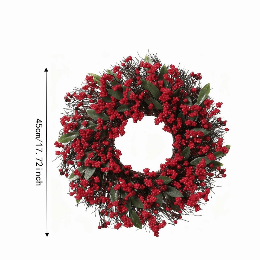 American-style Artificial Berry Holly Christmas Wreath Simulated Green Leaf Red Fruit Wreath Door