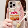 Leather Cartoon Embroidered Cake IPhone 16/15 Mobile Phone Case Suitable for Apple 14/13 Promax Lanyard 12