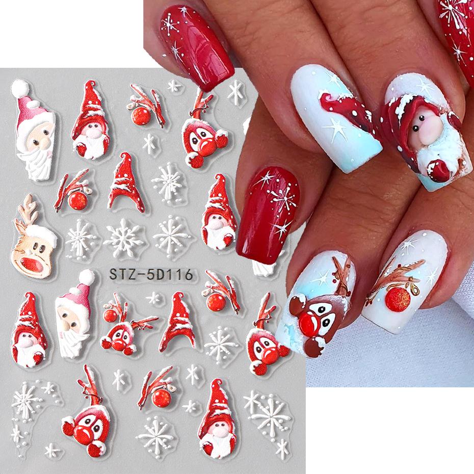 Xiaomi 2pcs Christmas Reindeer Santa Claus Nail Art Sticker Embossed Snowflakes Ornament Designs Nail Decals Xmas Decorations Manicure