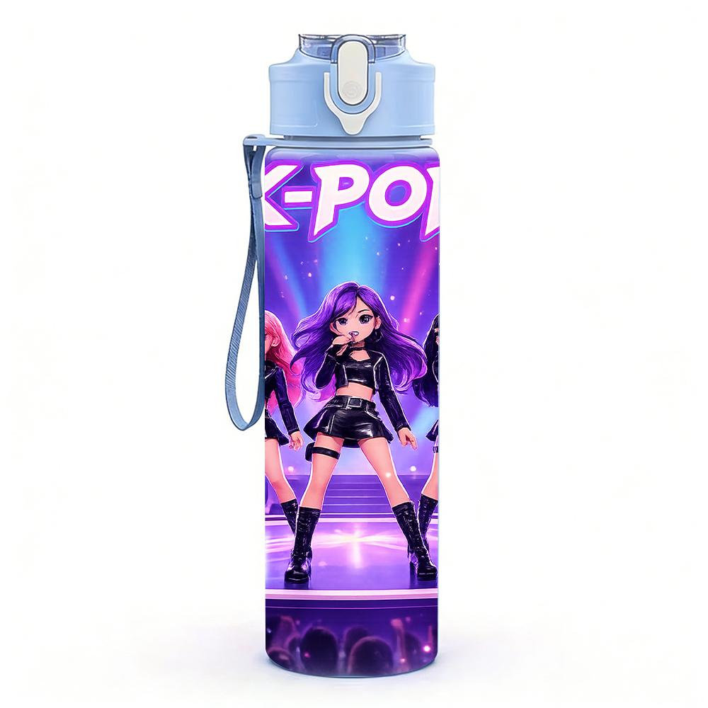 1PC Purple Stage Kpop Girl Band Bust 750ml Color Plastic Water Bottle Leakproof Flip Straw Lid For Sports Office Home Use