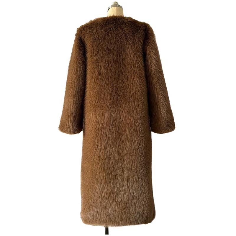 Женские шубы из искусственного меха с длинным рукавом, с открытым швом, длинные куртки с V-образным вырезом, плотное пальто, элегантная женская верхняя одежда на осень и зиму