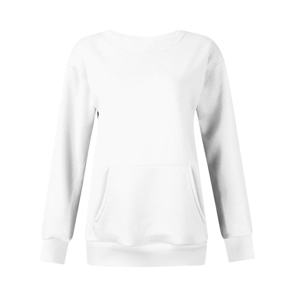 Women's Fashion Sweatshirt Round Neck Long Sleeve Solid Color Casual Loose Pullover Sweatshirt Sweater