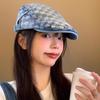 Клетчатый джинсовый берет-кепка женский с обратным ношением, вываренный ретро, большой окружности головы, шляпа художника, весенне-осенний женский