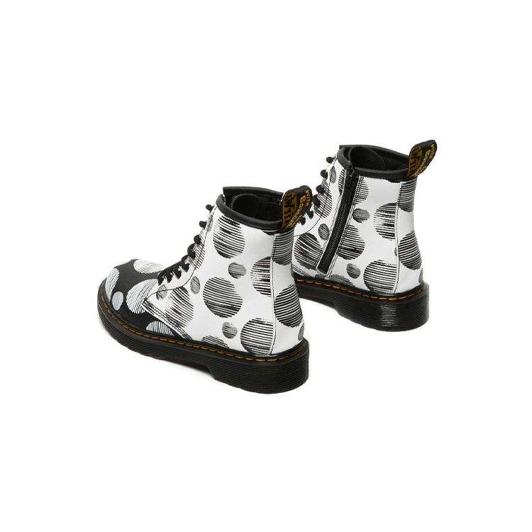 Dr. Martens 1460 Junior Full Print Polka Dot Mid-Top Casual Zip Boots Waterproof Durable Childrens Leather Boots Kids Boots Black White 27071009