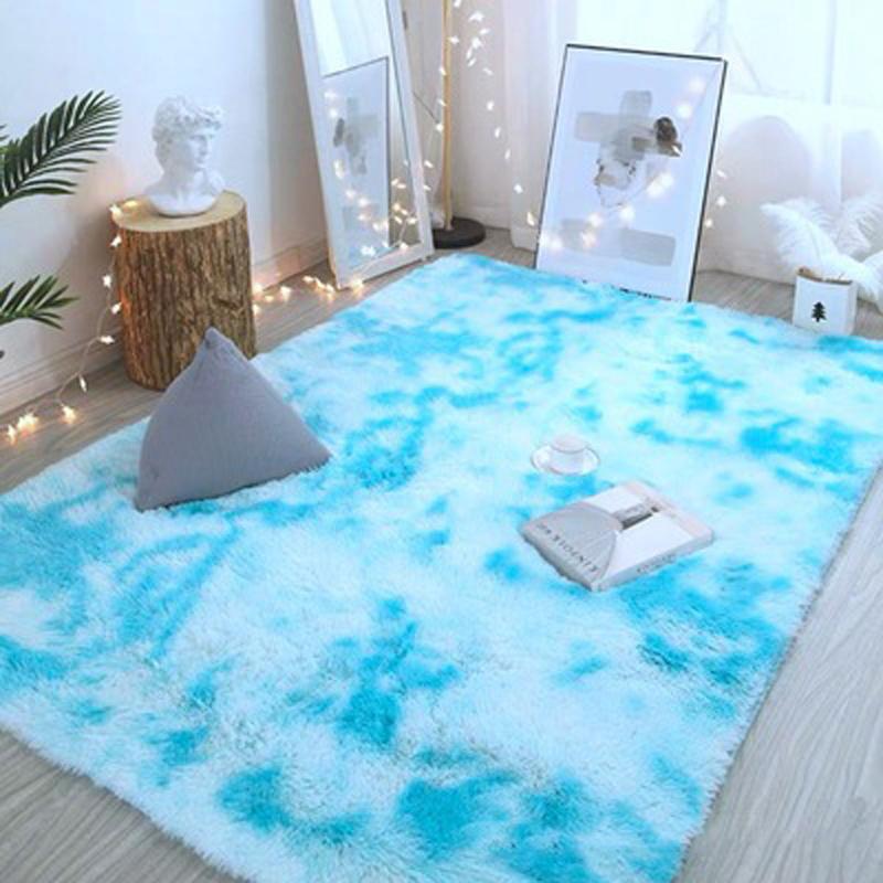 Nordic Style Grey Carpet Tie Dyeing Plush Soft Carpets for Living Room Bedroom Anti Slip Water Absorption Area Rugs Floor Mat