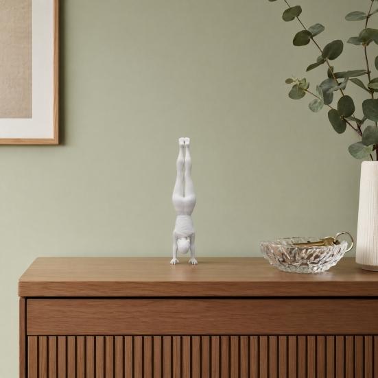 Inverted Girl Figurine, 3D Printed Inverted Athlete Statue, White Sporty Girl Sculpture for Home Table Shelf Decor