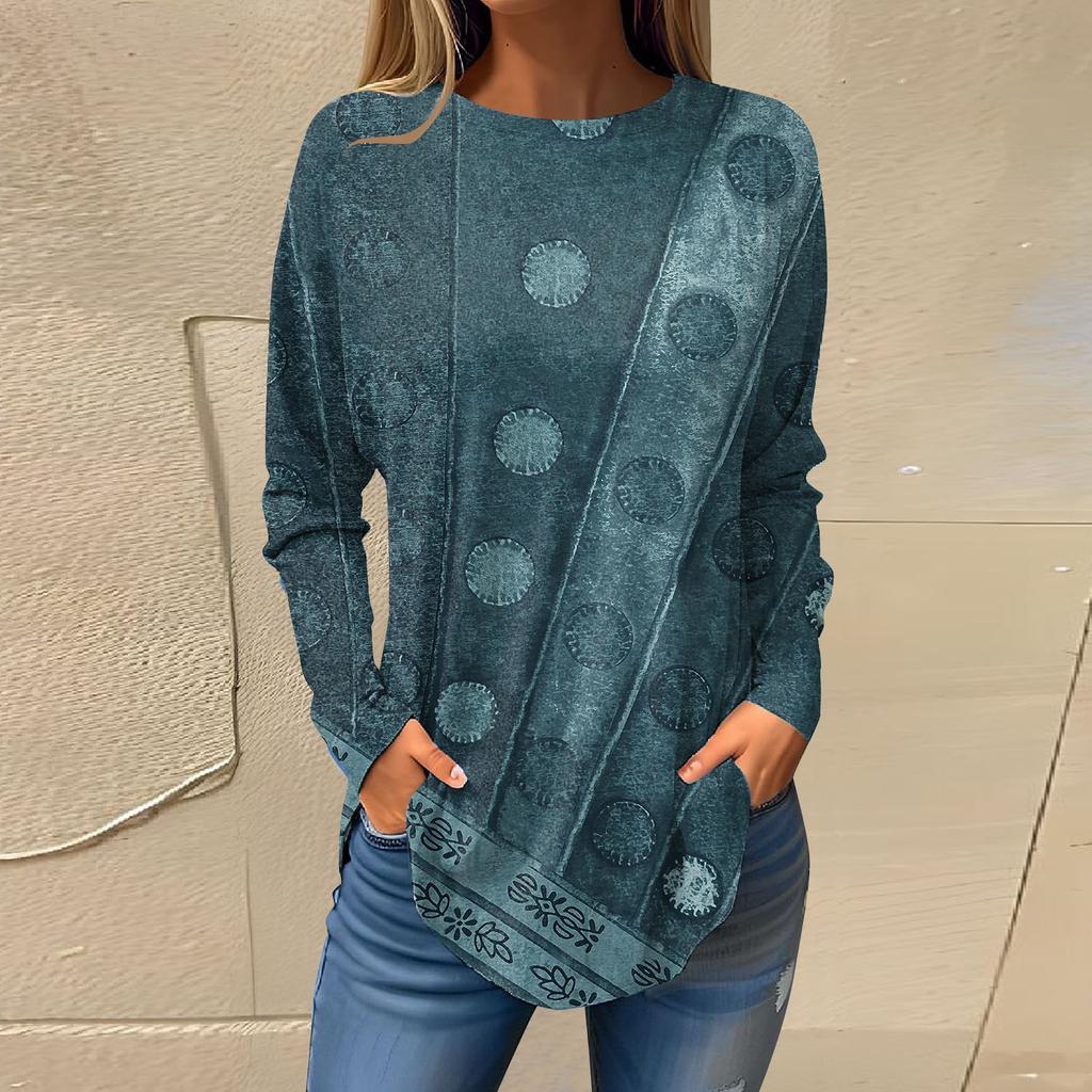 Tee Shirts For Women Fall Casual Long Sleeve Shirts Sweatshirt Retro Printing Top Pullover
