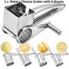 4 In 1 Rotary Cheese Grater - Stainless Steel Shredder For Parmesan, Butter, Nut | Kitchen Gadget Multi Use Tool Set