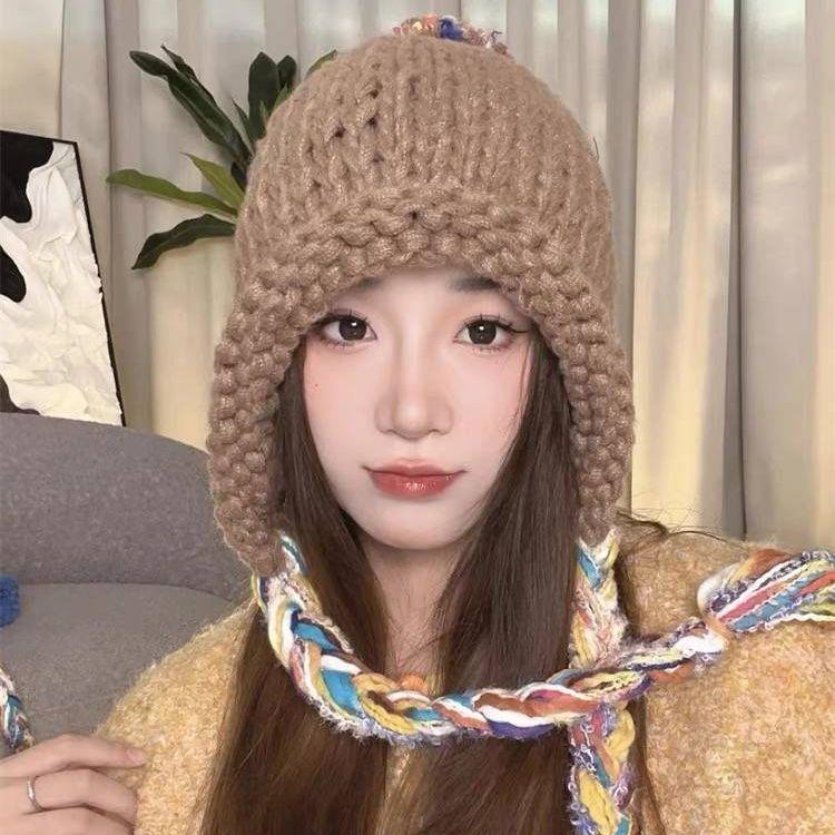 Шапка из шерсти с цветной бахромой и косичкой на осень и зиму, теплая шапка-ушанка для студентов, универсальная модная вязаная шапка-пуловер