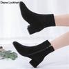 Fashion Woman Ankle Boots 2025 Autumn Winter Round Toe Low Heel Flock Black Comfortable Booties Lady Shoes Big Size 31 32 33 40 41 42 43