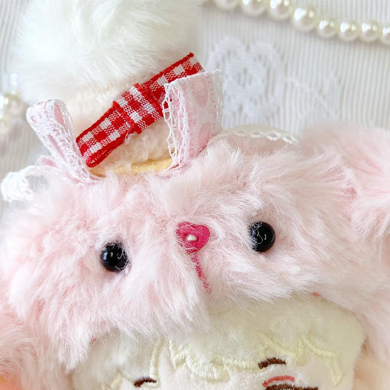 Пушистая шапка-кигуруми кролика для плюшевых игрушек (10см), Розовый [Б/У]