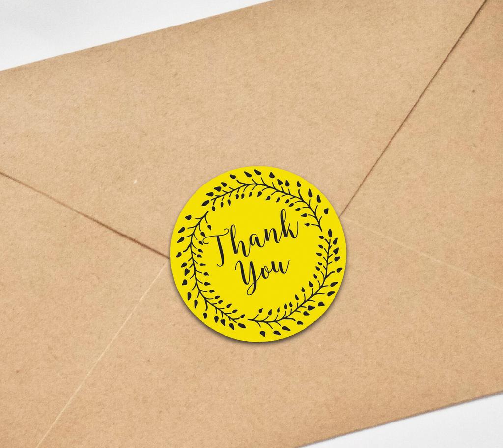 Darling Souvenir Round 1.6 Inches Black Vines Border Thank You Stickers Non Customized Gift-45