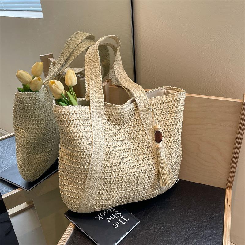 Вместительная пляжная сумка для отпуска на море, женская новая универсальная плетеная соломенная сумка, сумка-тоут для поездок на работу