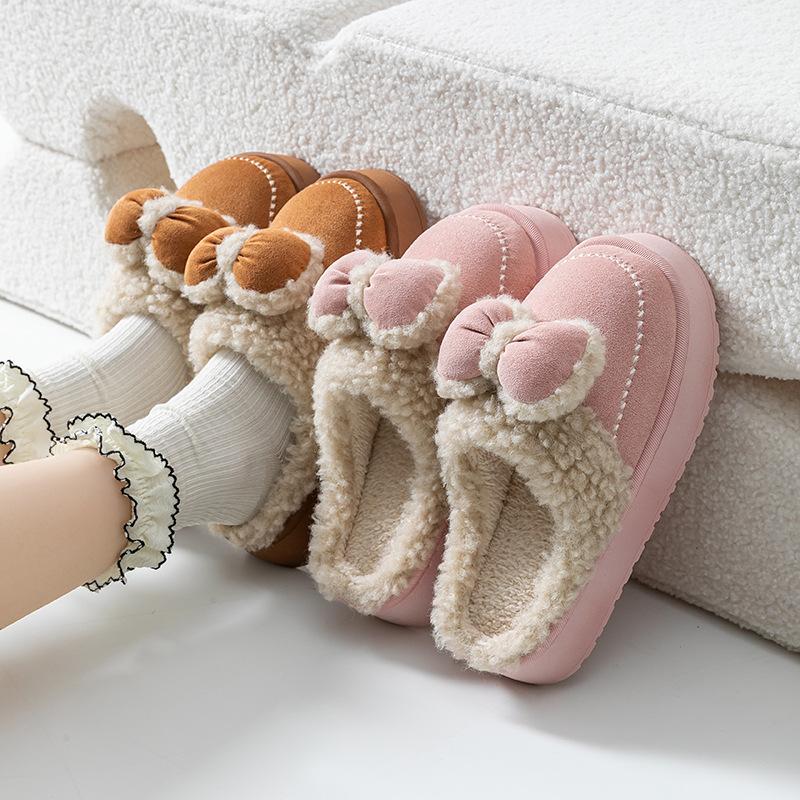 Хлопковые тапочки с бантом, утолщенные хлопковые туфли, осенне-зимние, вельветовые, теплые, удобные, для дома в помещении и на улице