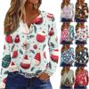 Women's T Shirt Tee Christmas Print Button Long Sleeve Daily Weekend Fashion Basic V- Neck Regular Top